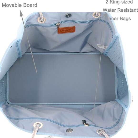 QOGiR Neoprene Multipurpose Gym Bag Tote with Inner Zipper Pockets -Light Blue - Picture 6 of 14